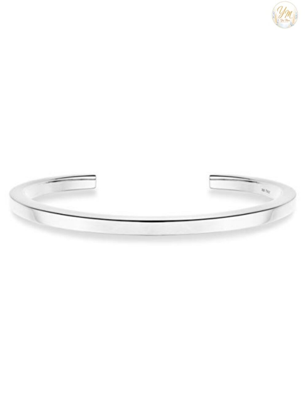 Italian 925 Sterling Silver 4mm Squared Cuff Polished Bangle Bracelet